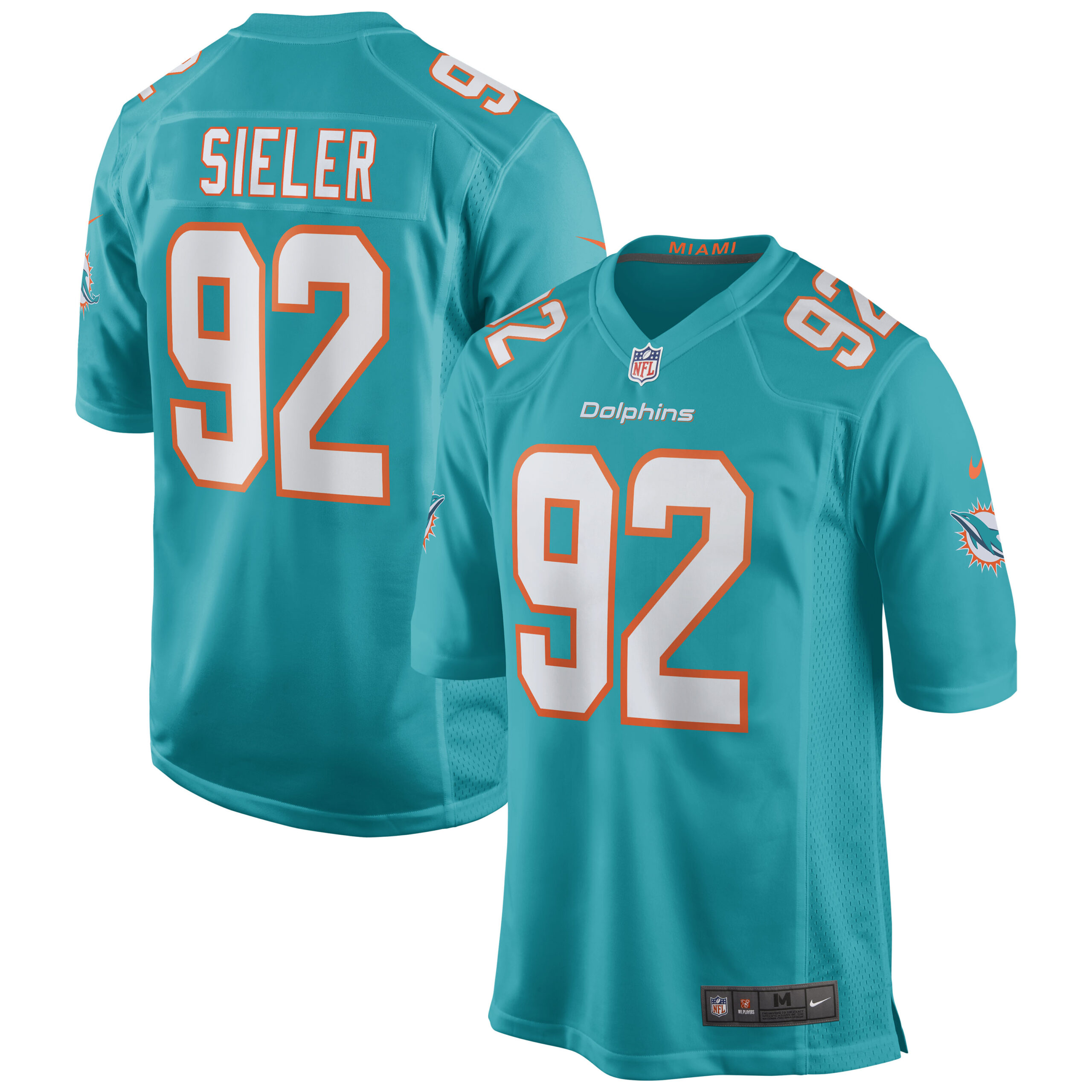 Men's Nike Zach Sieler Aqua Miami Dolphins Game Jersey