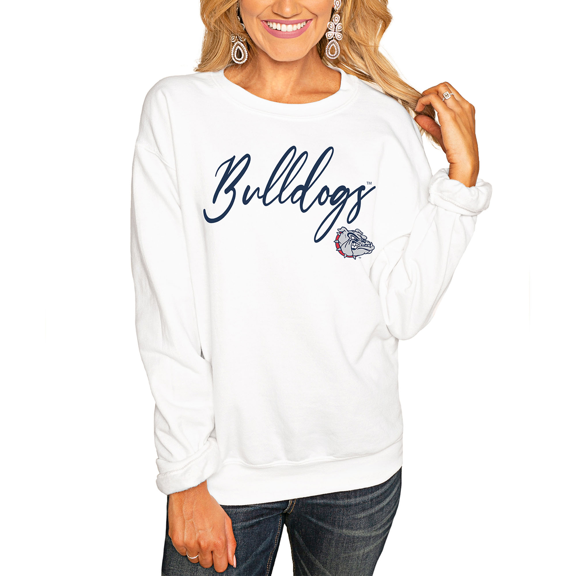 Women's White Gonzaga Bulldogs Win the Day Pullover Sweatshirt