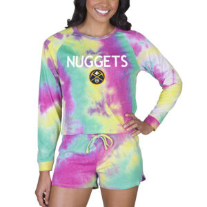 Women's Concepts Sport Denver Nuggets Velodrome Tie-Dye Long Sleeve Top & Shorts Set