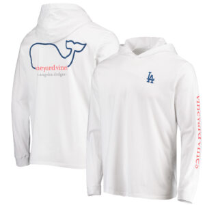 Men's Vineyard Vines White Los Angeles Dodgers Logo Hoodie Long Sleeve T-Shirt
