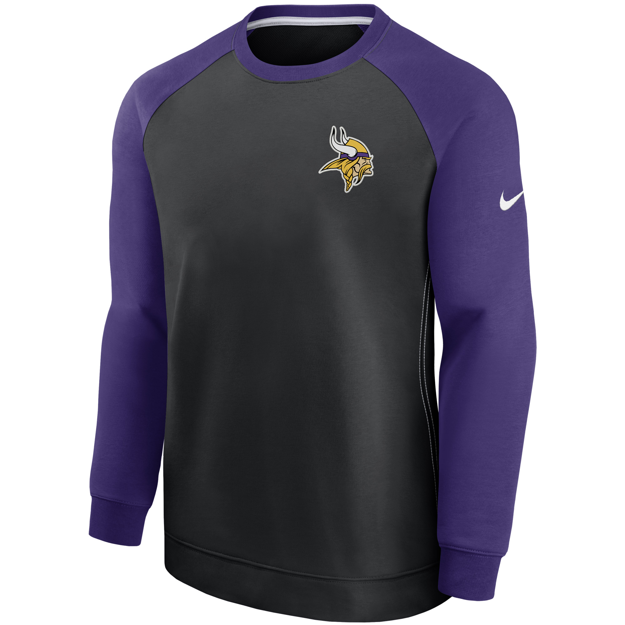 Men's Nike Black/Purple Minnesota Vikings Historic Raglan Crew Performance Sweater - Image 6