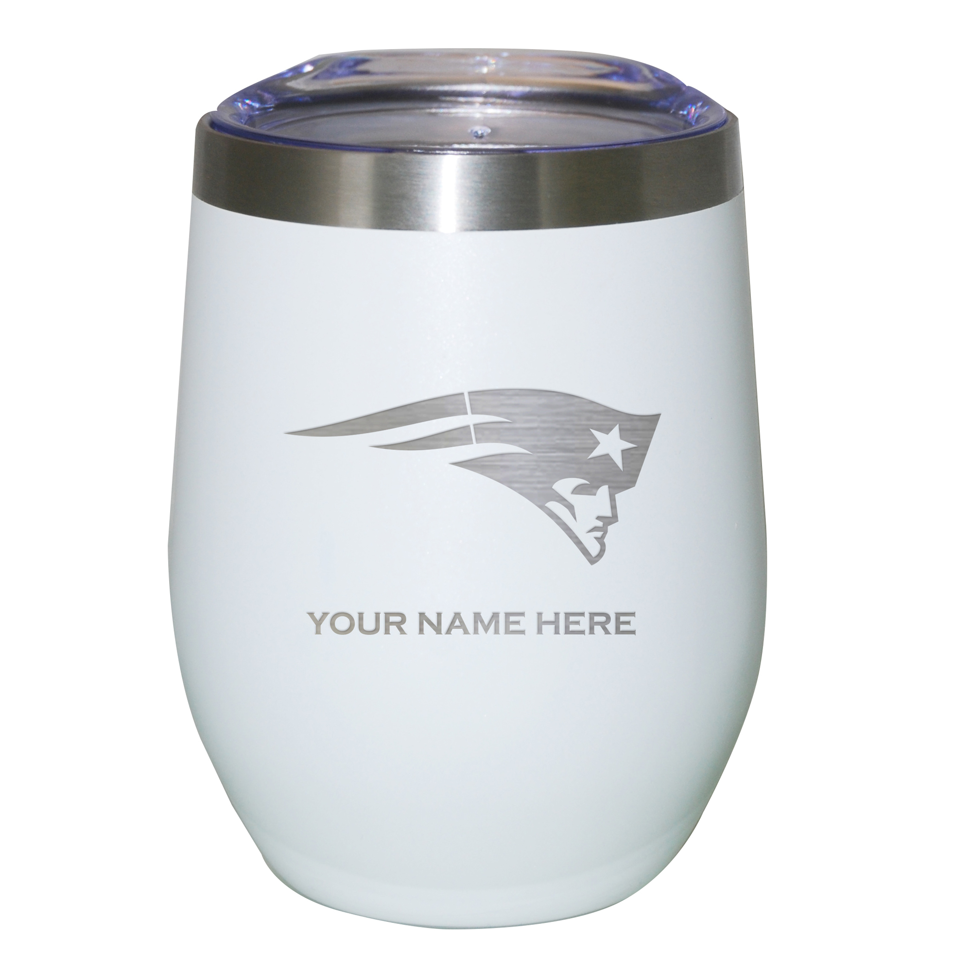 White New England Patriots 12oz. Personalized Etched Stemless Tumbler