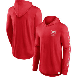 Men's Fanatics Red Wisconsin Badgers Photo Finish Hoodie Long Sleeve T-Shirt