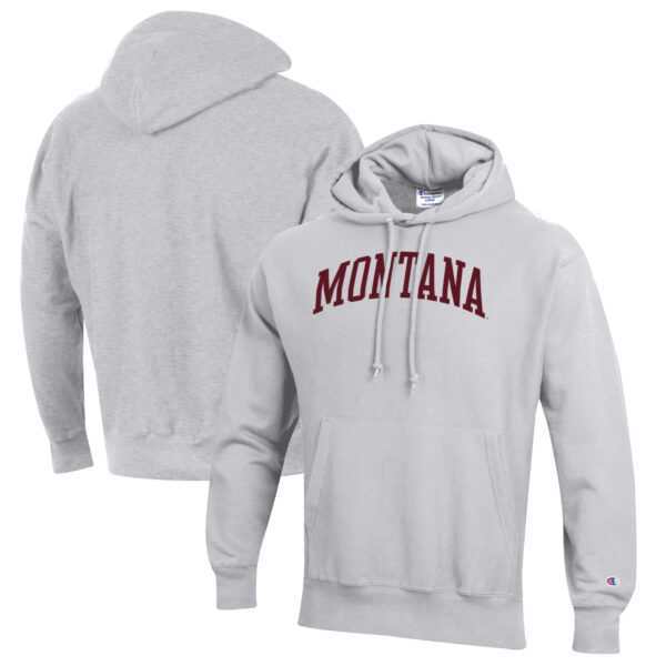 Men's Champion Heathered Gray Montana Grizzlies Reverse Weave Fleece Pullover Hoodie