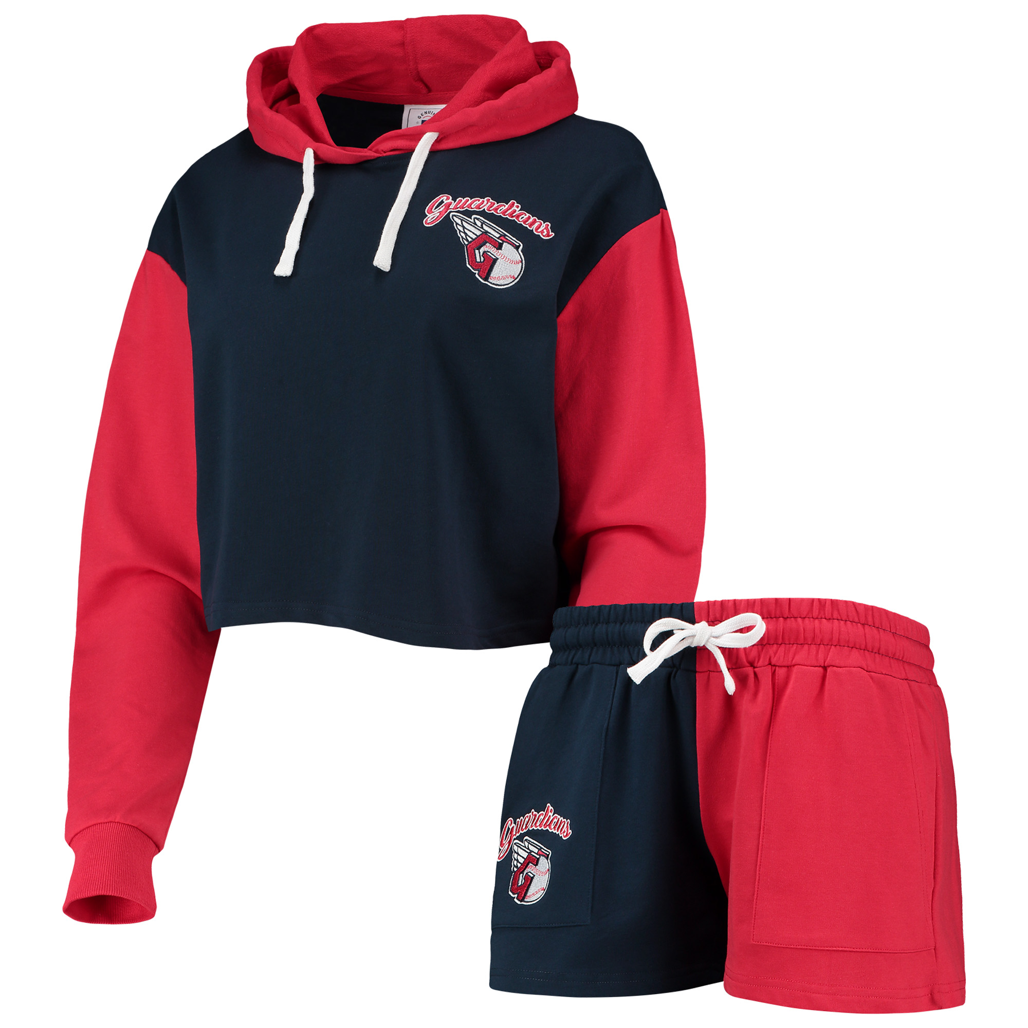 Women's FOCO Navy/Red Cleveland Guardians Color-Block Pullover Hoodie & Shorts Lounge Set - Image 8