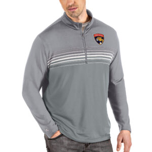 Men's Antigua Gray Florida Panthers Pace Quarter-Zip Pullover Top