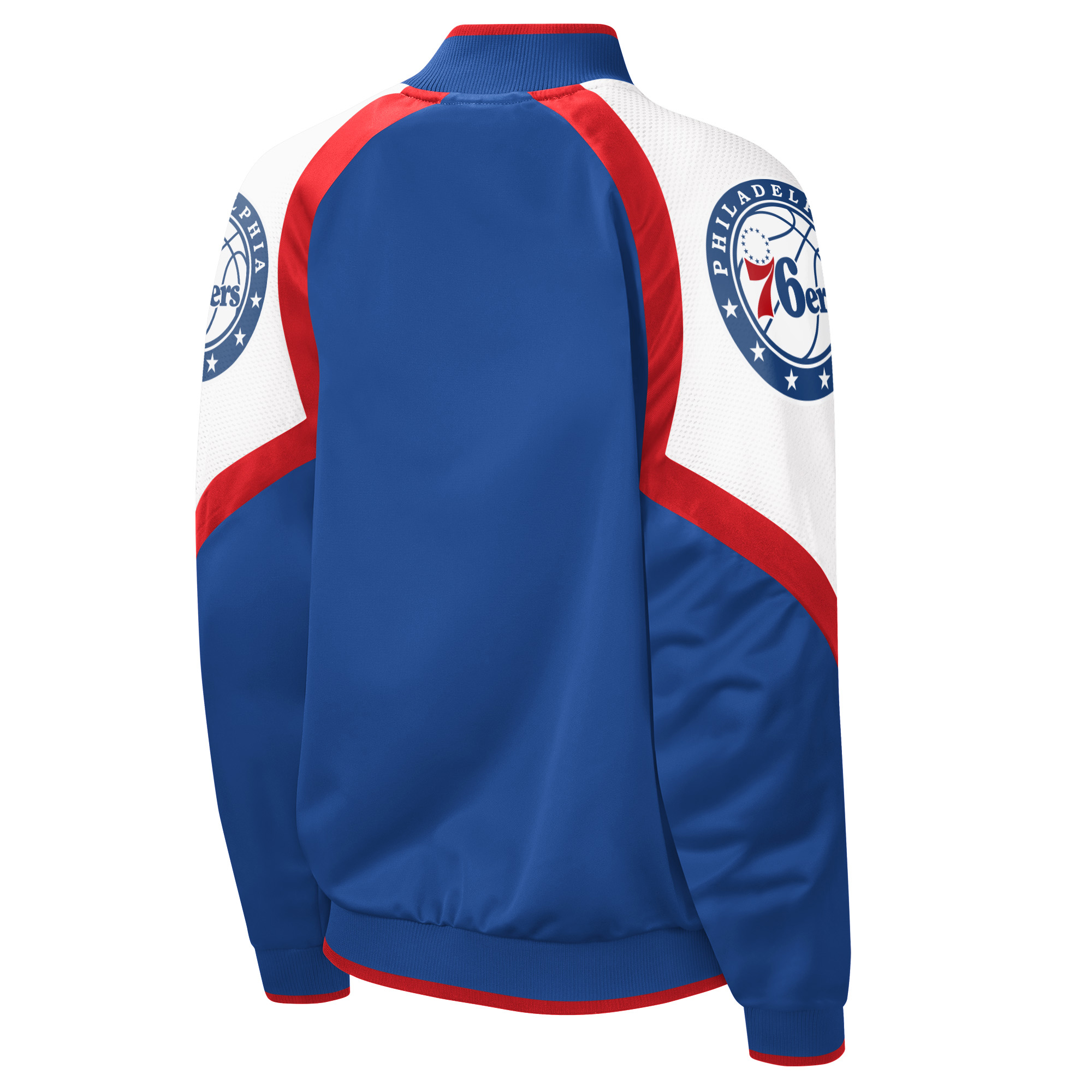 Women's Starter Royal/Red Philadelphia 76ers Fan Girl Satin Raglan Full-Zip Jacket - Image 7