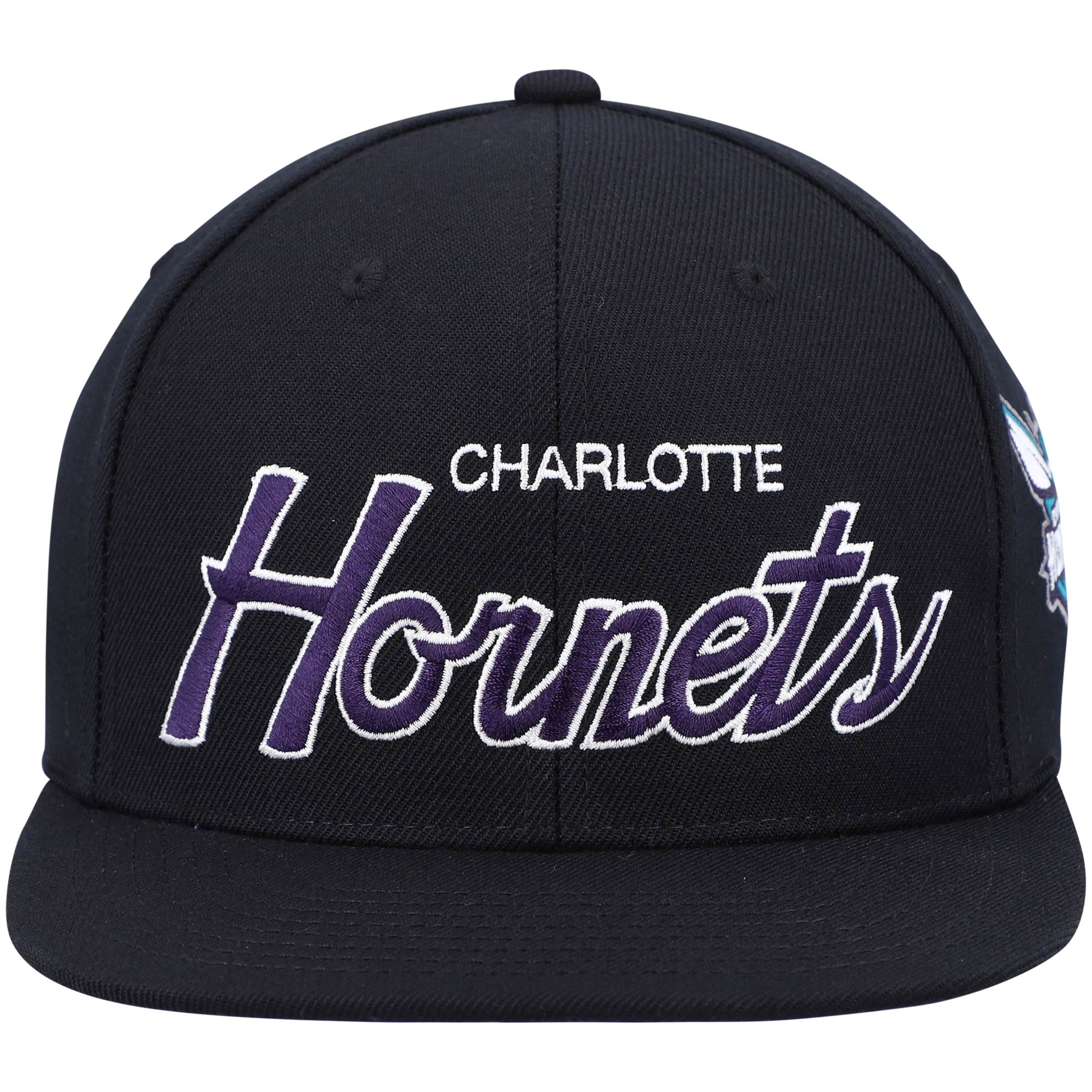 Men's Mitchell & Ness Black Charlotte Hornets Hardwood Classics Script 2.0 Snapback Hat - Image 3