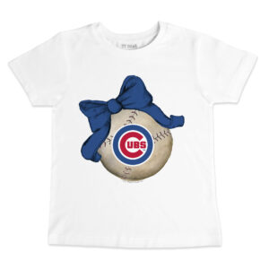 Toddler Tiny Turnip White Chicago Cubs Baseball Bow T-Shirt