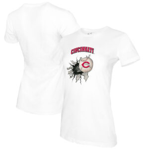 Women's Tiny Turnip White Cincinnati Reds Baseball Tear T-Shirt