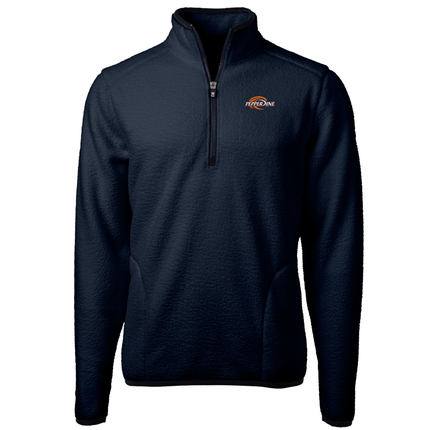 Men's Cutter & Buck Navy Pepperdine Waves Team Logo Cascade Eco Sherpa Fleece Quarter-Zip Pullover Jacket