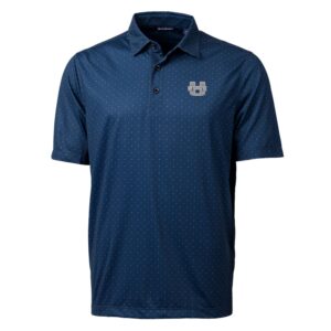 Men's Cutter & Buck Navy Utah State Aggies Pike Double Dot Print Stretch Polo