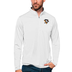 Men's Antigua White Pittsburgh Penguins Tribute Quarter-Zip Pullover Top