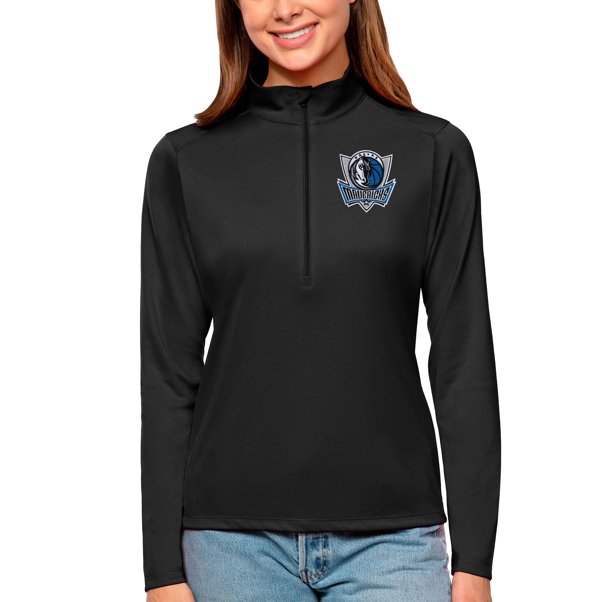 Women's Antigua Black Dallas Mavericks Tribute Half-Zip Top