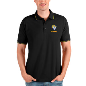 Men's Antigua Black Los Angeles Rams Affluent Polo