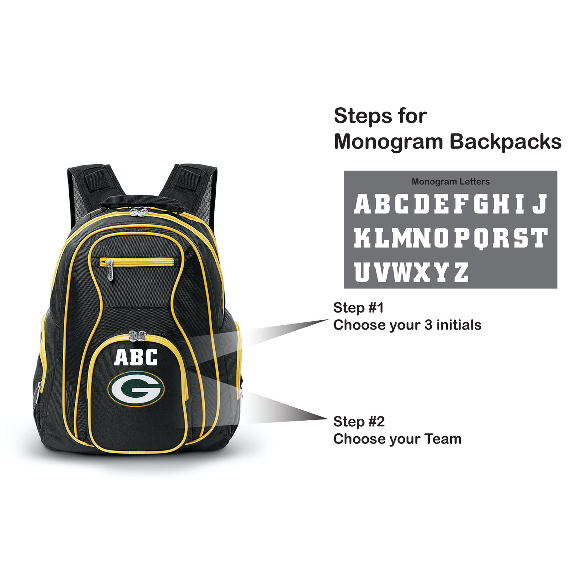 MOJO Black Green Bay Packers Personalized Premium Color Trim Backpack - Image 5