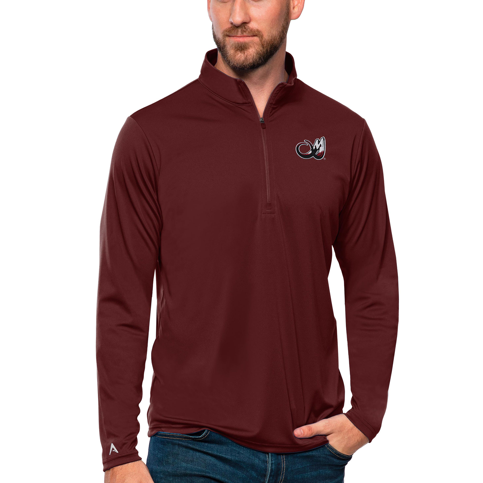 Men's Antigua Maroon Colorado Mammoth Tribute Quarter-Zip Pullover Top