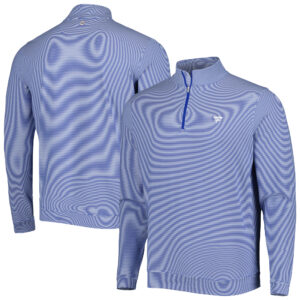 Men's Peter Millar Blue Fanatics Corporate Perth Mini Stripe Performance Quarter-Zip Top