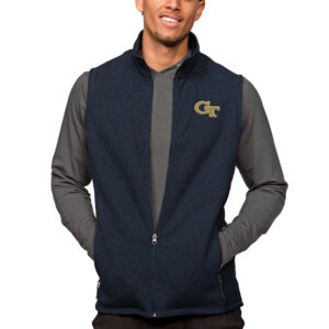 Men's Antigua Heather Navy Georgia Tech Yellow Jackets Course Full-Zip Vest