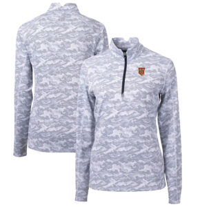 Women's Cutter & Buck Charcoal Tuskegee Golden Tigers Traverse Camo Quarter-Zip Pullover Top