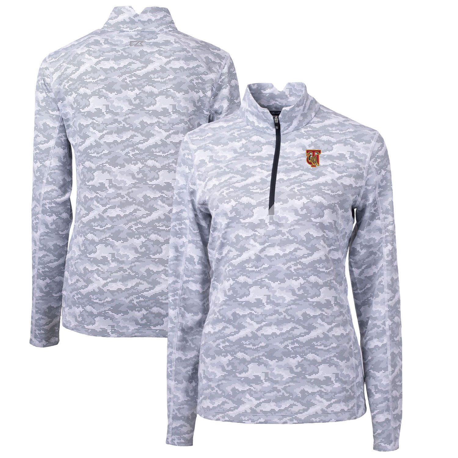 Women's Cutter & Buck Charcoal Tuskegee Golden Tigers Traverse Camo Quarter-Zip Pullover Top