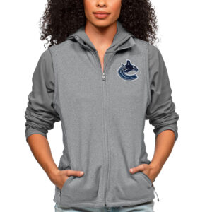 Women's Antigua Heather Gray Vancouver Canucks Primary Logo Course Full-Zip Vest