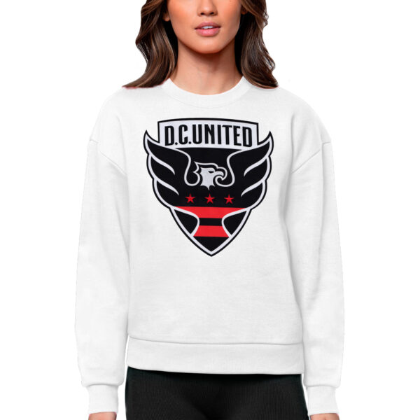 Women's Antigua White D.C. United Team Logo Victory Pullover Sweatshirt