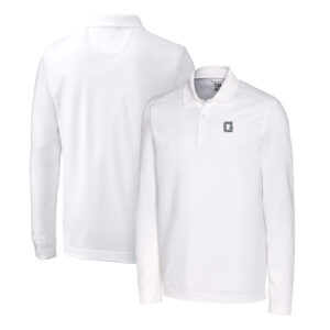 Men's Cutter & Buck White Georgetown Hoyas Advantage Tri-Blend Pique Long Sleeve Polo