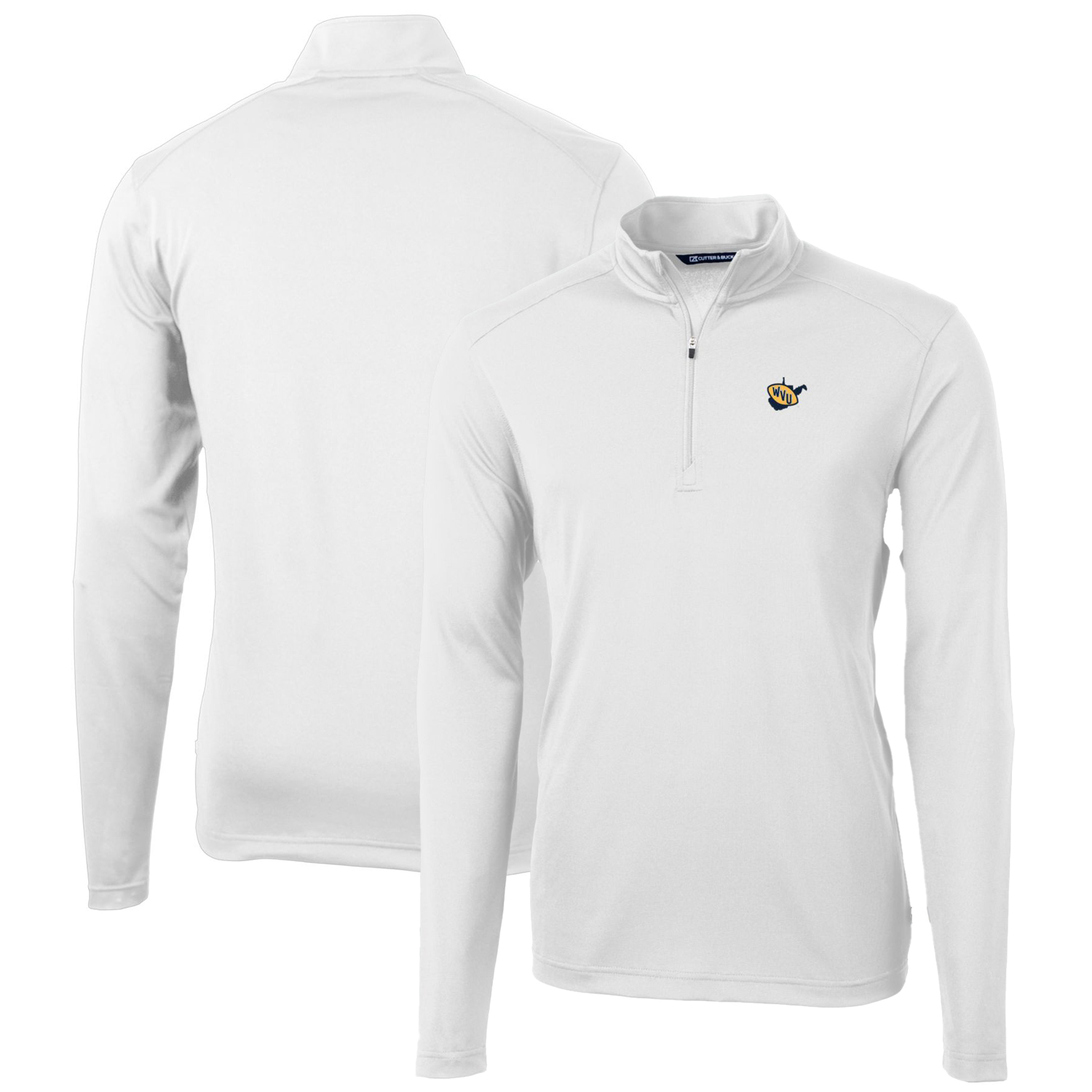 Men's Cutter & Buck White West Virginia Mountaineers Virtue Eco Pique Recycled Quarter-Zip Pullover Top - Image 5