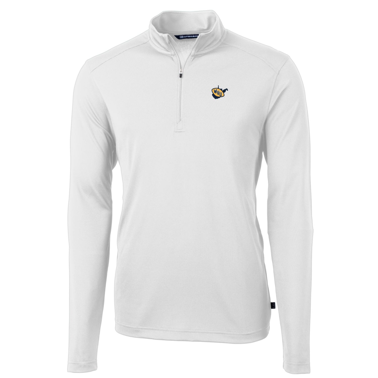 Men's Cutter & Buck White West Virginia Mountaineers Virtue Eco Pique Recycled Quarter-Zip Pullover Top - Image 6