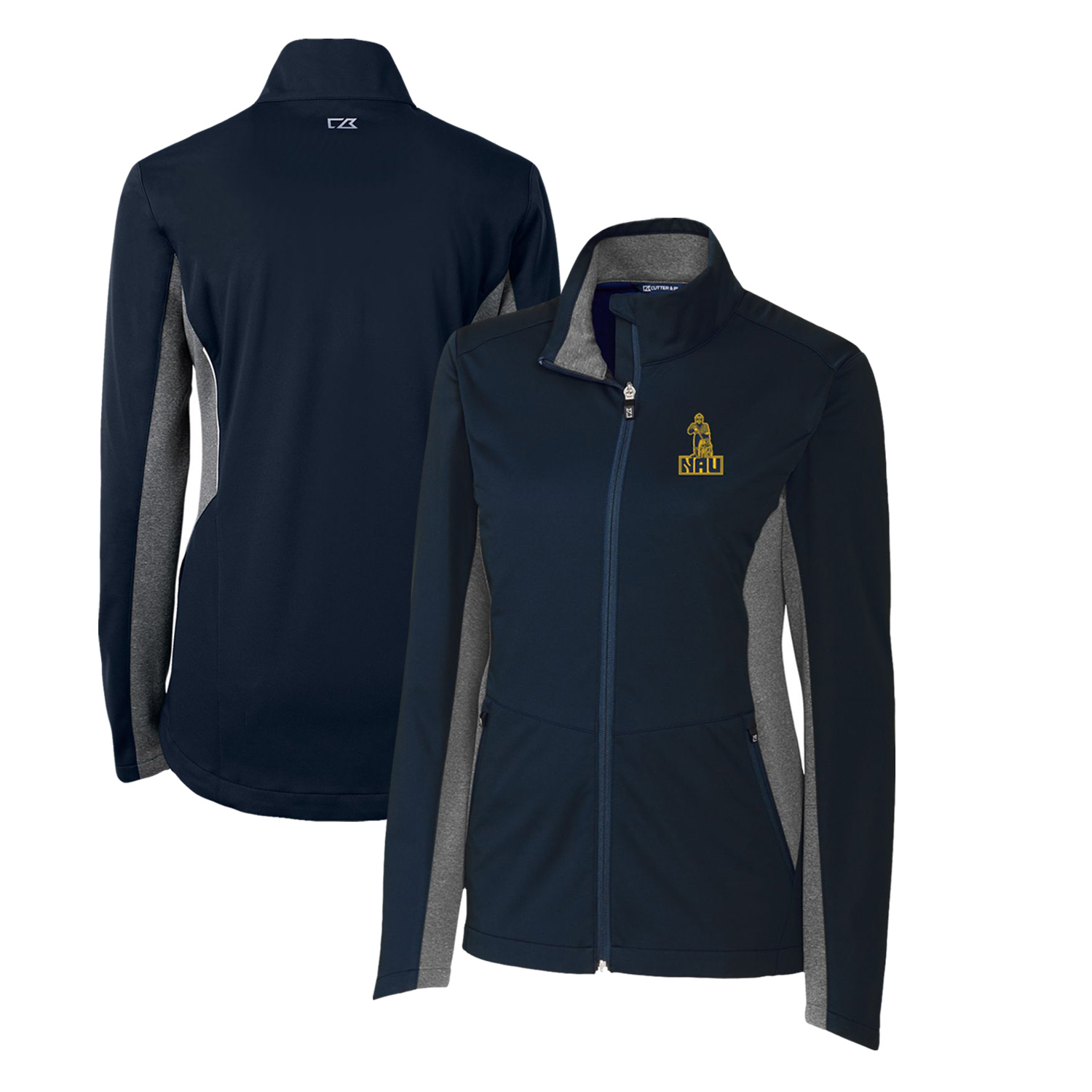 Women's Cutter & Buck Navy Northern Arizona Lumberjacks Vault Navigate Softshell Full-Zip Jacket - Image 2