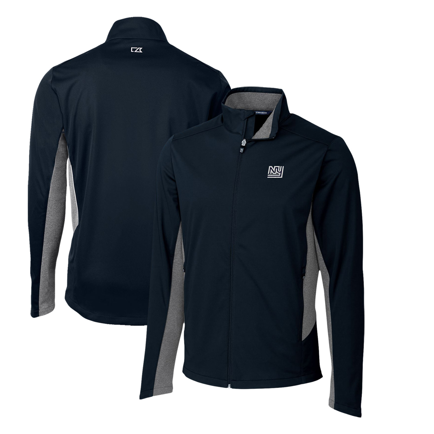 Men's Cutter & Buck Navy New York Giants Throwback Logo Navigate Softshell Big & Tall Full-Zip Jacket