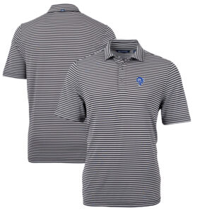 Men's Cutter & Buck Black Los Angeles Rams Throwback Logo Virtue Eco Pique Stripe Recycled Big & Tall Polo