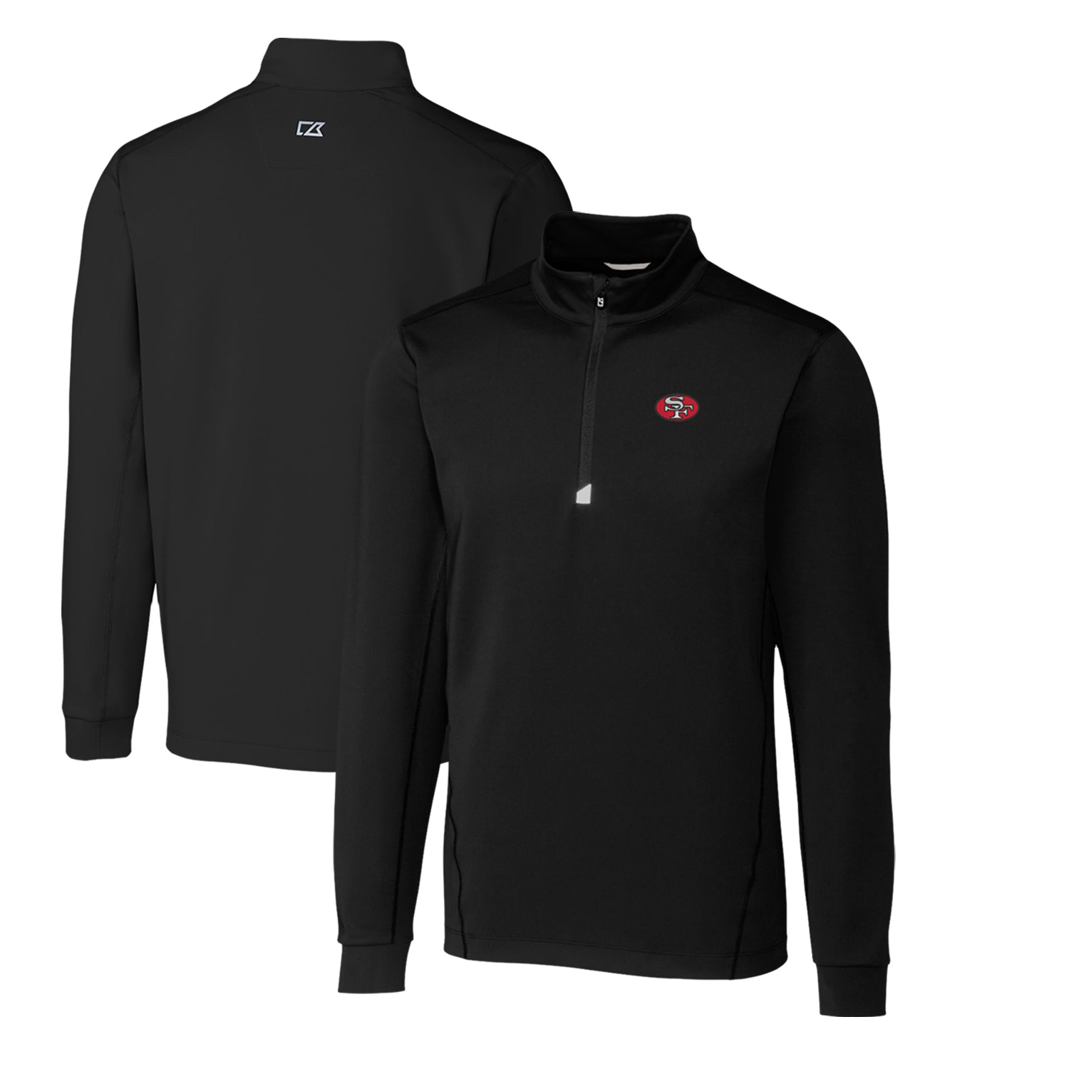 Men's Cutter & Buck Black San Francisco 49ers Throwback Logo Traverse Stretch Quarter-Zip Big & Tall Pullover Top
