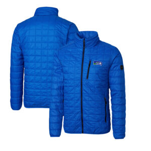 Men's Cutter & Buck Royal Seattle Seahawks Throwback Logo Rainier PrimaLoft Eco Insulated Full-Zip Puffer Jacket