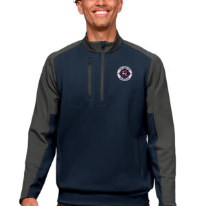 Men's Antigua Navy/Charcoal New England Revolution Primary Team Logo Team Quarter-Zip Pullover Top