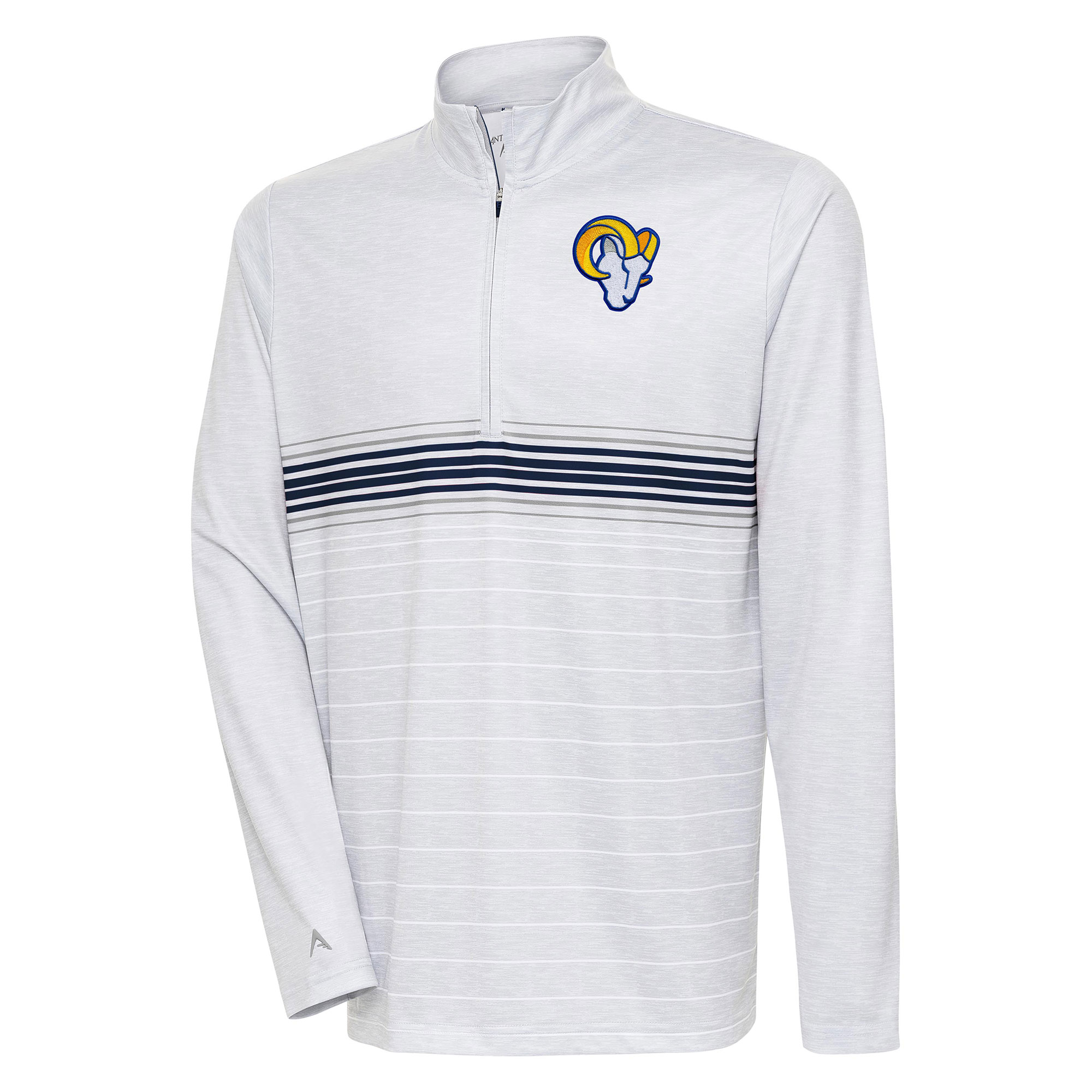 Men's Antigua Heather Gray/Navy Los Angeles Rams Bullseye Quarter-Zip Pullover Top