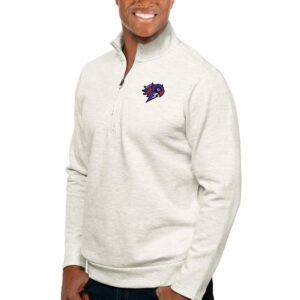 Men's Antigua Cream Halifax Thunderbirds Gambit Quarter-Zip Pullover Top