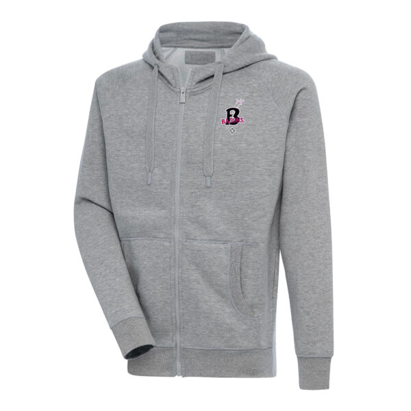Men's Antigua Heather Gray Birmingham Black Barons Victory Full-Zip Hoodie