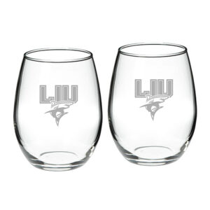 LIU Sharks Team Design Two-Piece 21oz. Stemless Wine Glass Set