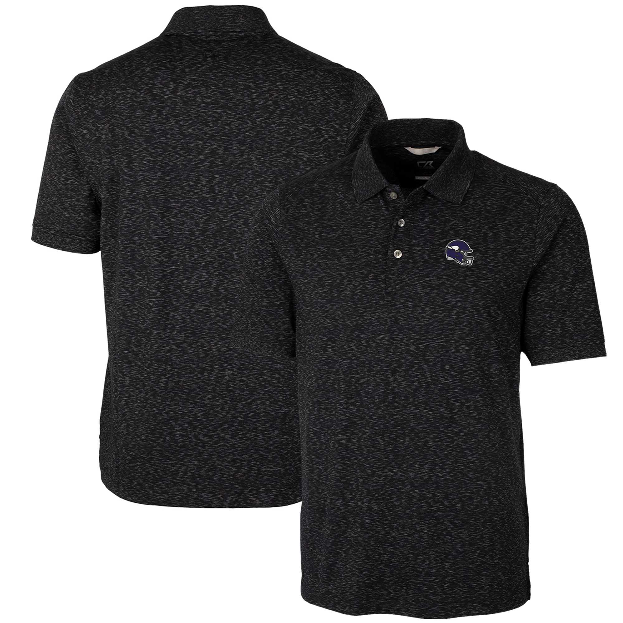 Men's Cutter & Buck Black Minnesota Vikings Helmet Advantage Space Dye Tri-Blend Polo