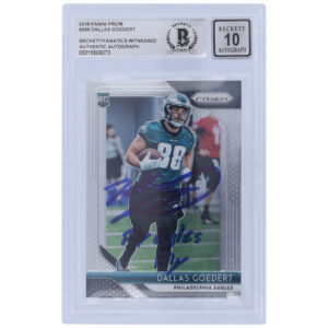 Dallas Goedert Philadelphia Eagles Autographed 2018 Panini Prizm #299 Beckett Fanatics Witnessed Authenticated 10 Rookie Card with "Fly Eagles Fly" Inscription