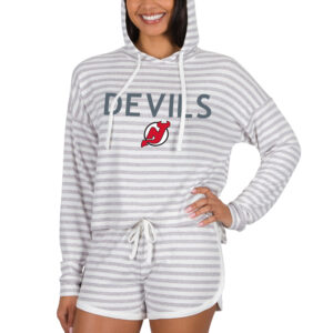 Women's Concepts Sport  Cream New Jersey Devils Visibility Long Sleeve Hoodie T-Shirt & Shorts Set
