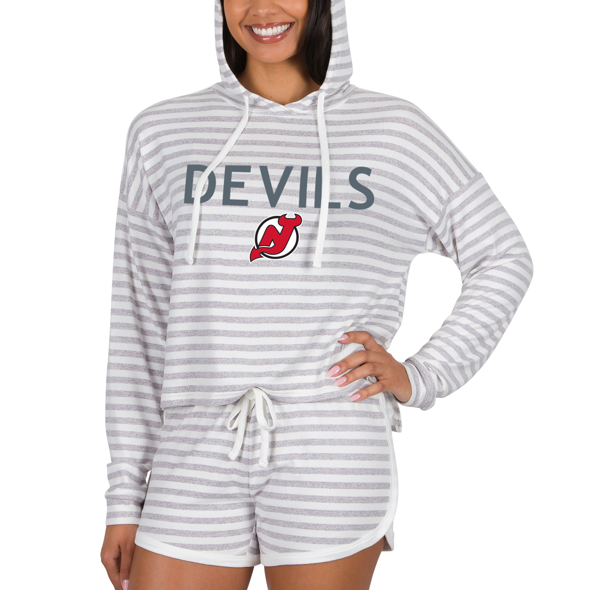 Women's Concepts Sport Cream New Jersey Devils Visibility Long Sleeve Hoodie T-Shirt & Shorts Set