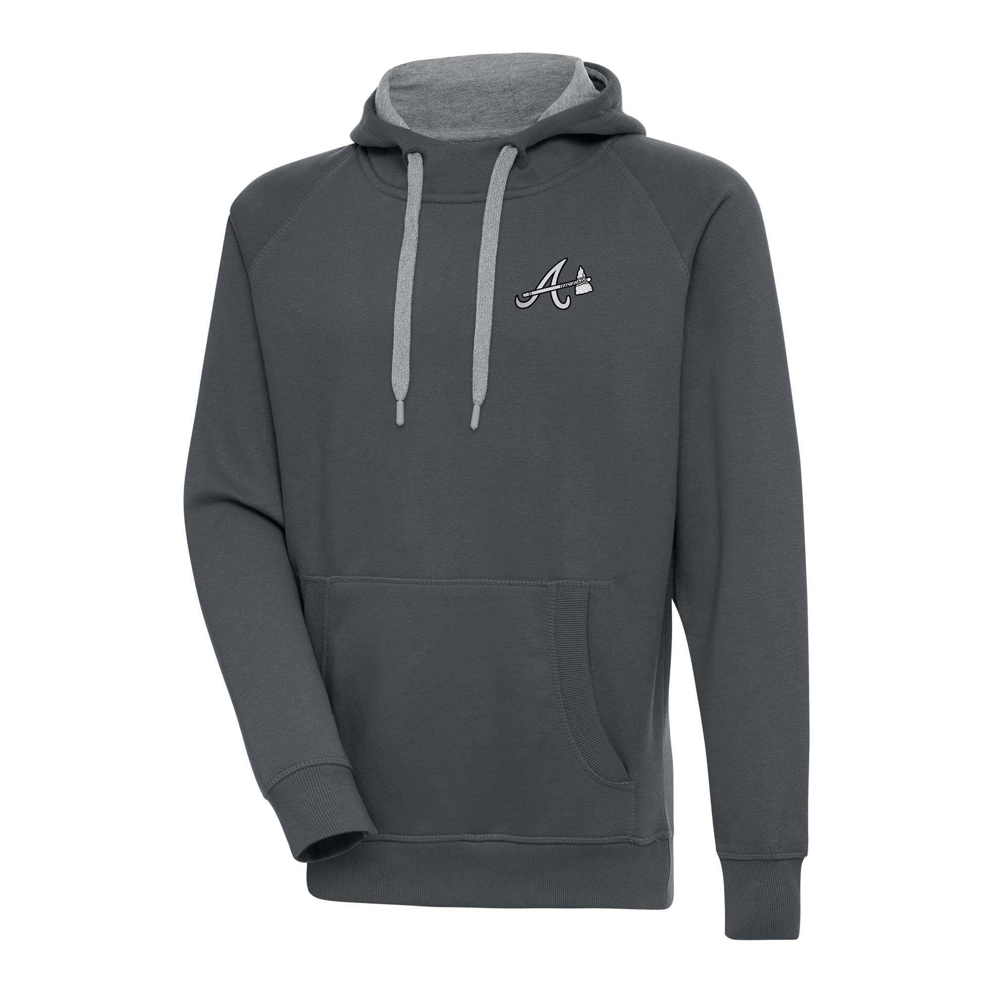 Men's Antigua Charcoal Atlanta Braves Metallic Victory Pullover Hoodie