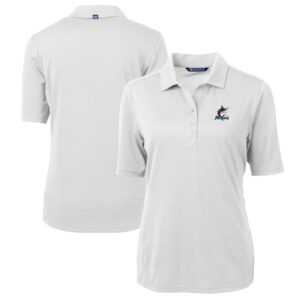 Women's Cutter & Buck  White Miami Marlins DryTec Virtue Eco Pique Recycled Polo