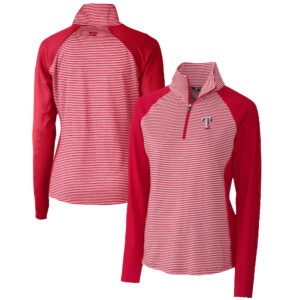 Women's Cutter & Buck  Red Texas Rangers DryTec Forge Tonal Stripe Half-Zip Top