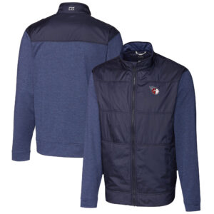 Men's Cutter & Buck  Navy Cleveland Guardians Stealth Hybrid Quilted Full-Zip Windbreaker Jacket
