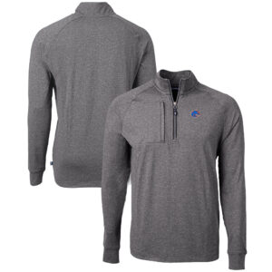 Men's Cutter & Buck  Heather Black Boise State Broncos Big & Tall Adapt Eco Knit Quarter-Zip Pullover Top