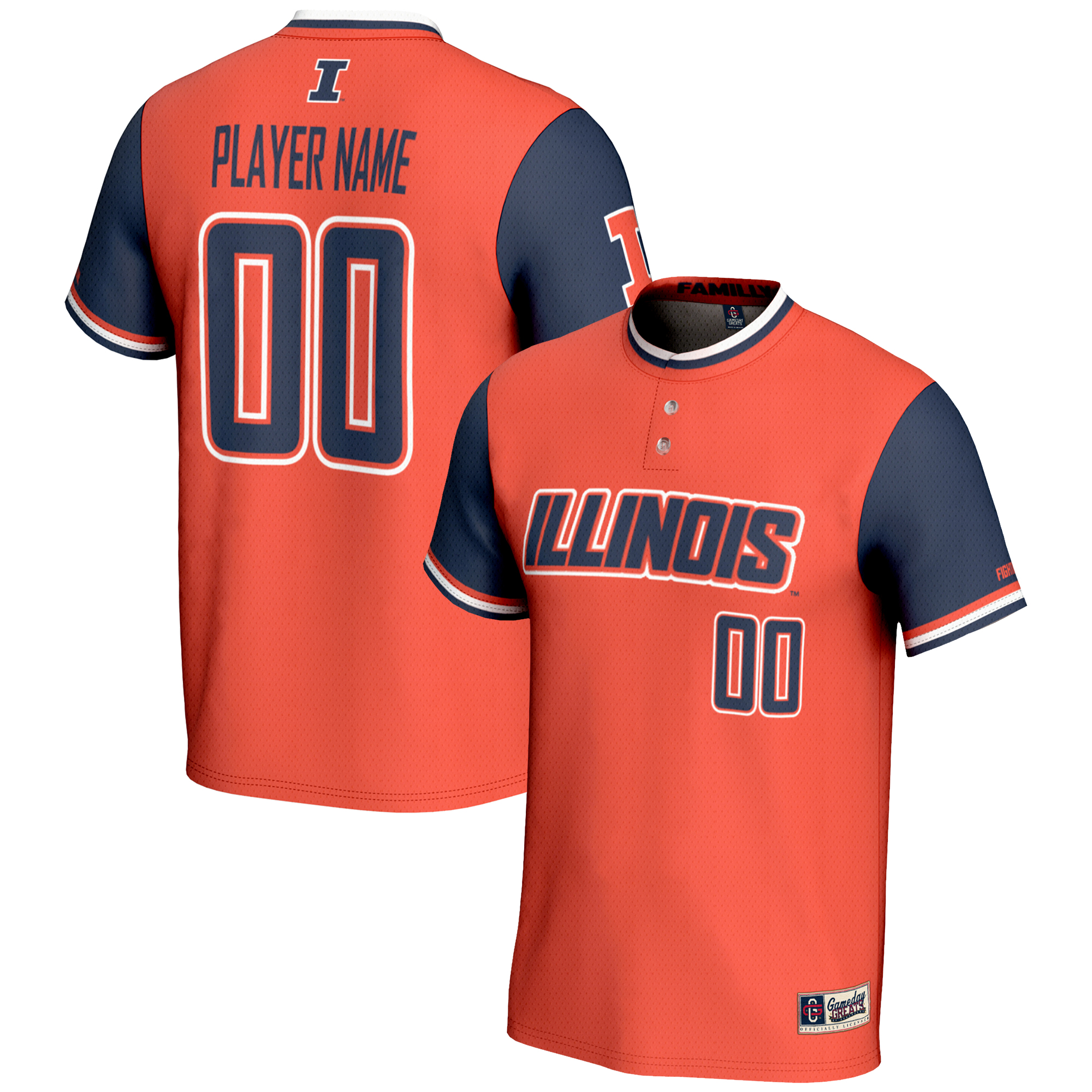 Youth GameDay Greats Orange Illinois Fighting Illini NIL Pick-A-Player Lightweight Softball Jersey - Image 2